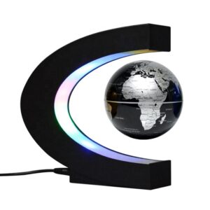 8.5cm C-shaped Black Frame Magnetic Levitating Globe with RGB Side LED | Auto Spinning Mini Desktop Decor Globe