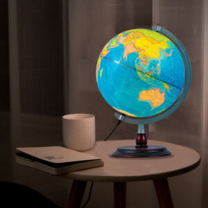 30 Inch Large Blue Ocean Political World Globe | Chrome Metal Meridian & Solid Dark Wood Base Custom Multi-language Desktop Office Globe HW3005