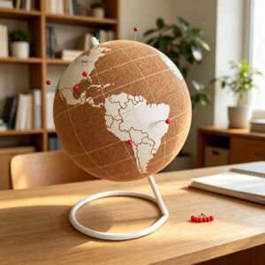14.5cm Natural Cork Push Pin Desktop Globe with Metal Stand | Vintage Eco Home Decor Globe