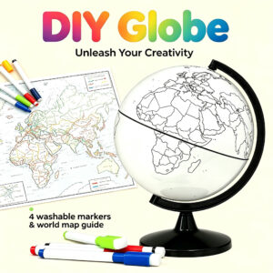 Blank DIY Colouring Kids Globe with 4 Washable Markers | Educational Geography Teaching Globe
