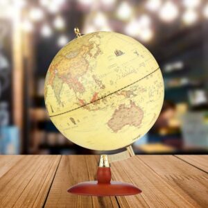 12 Inch 30cm Large Antique Vintage Desktop Globe | Multi-language Wooden Base & Golden Metal Meridian Decor Globe HW3005