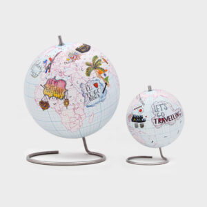 25cm Blank DIY Paintable Outline World Globe | U-shaped Silver Metal Stand No-text Blank Map Kids Educational Art Globe HK2503