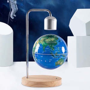6 Inch L-shaped Magnetic Levitating Globe with LED Light & Wooden Base Wireless Phone Charger | Multifunctional Office Desktop Decor