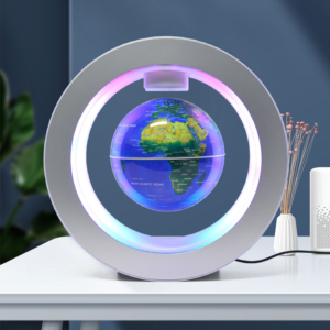 3 Inch Round Frame Magnetic Levitating Globe with Colorful RGB LED Light | Mini Auto Rotation Desktop Decor Globe