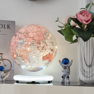 20cm Magnetic Levitating LED Floating Globe | Transparent Pink English Map Desktop Night Light Decor Globe