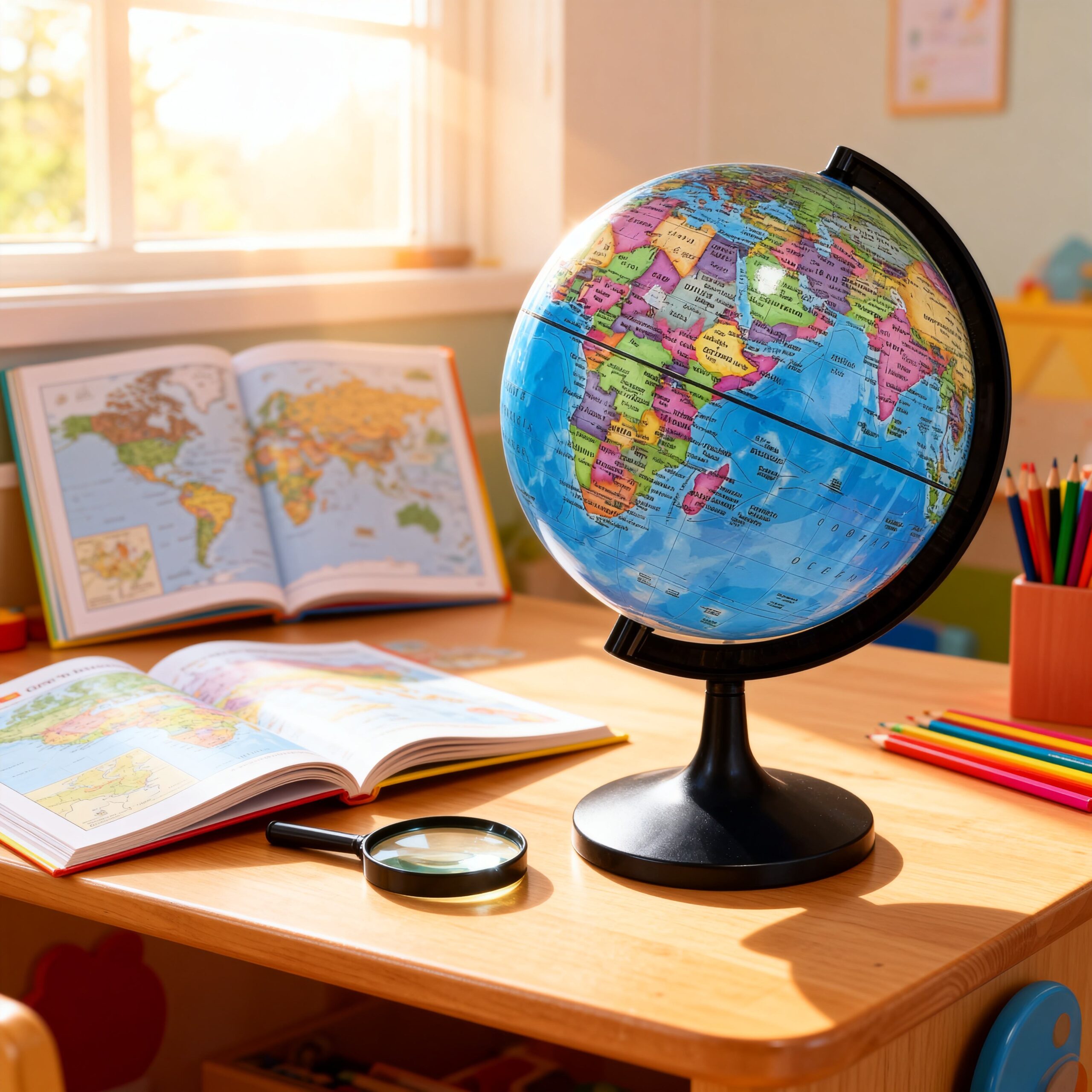 6 Inch Blue Political English Desktop Globe | 360° Rotatable Writable Erasable Student Educational Globe HS1421
