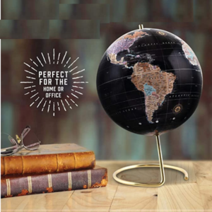214mm Black Antique Desktop World Globe with Golden Curved Metal Stand | English Map Home Office Decor Globe