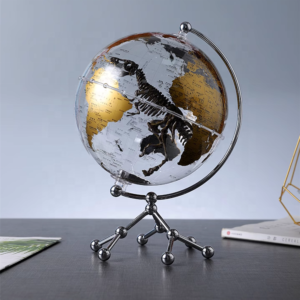 8 Inch Illuminated Transparent World Globe with Tripod Silver Metal Stand | HD Colorful Desktop Educational Globe TG2001