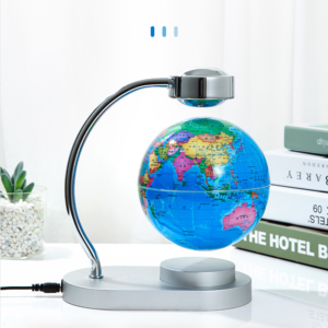 5.5 Inch Curved Metal Arm Magnetic Levitating Globe with Internal LED Light | Auto Spinning Blue World Map Desktop Decor Globe