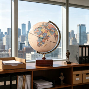 32cm Antique Vintage Paper World Globe | Bronze Metal Meridian & Multi-layer Solid Wood Base Multi-language Desktop Decor Globe HW3201